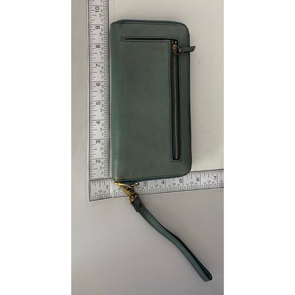 Fossil Emma Large Zip Clutch Steel Blue Wristlet Leather Wallet RFID New READ - Picture 10 of 14